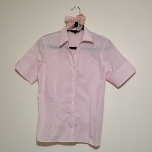 Pastel Pink & White Pinstripe Collar Short Sleeve Button Down Shirt